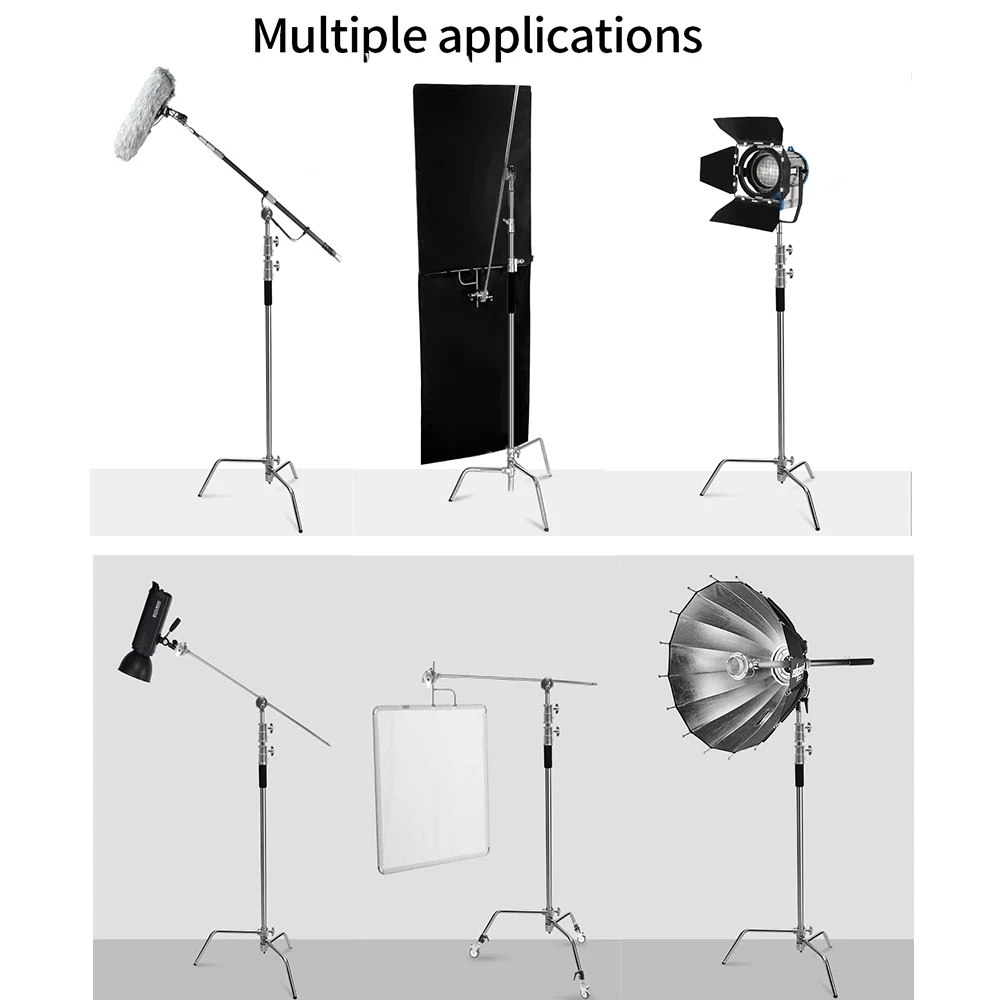 Selens 3.3M C-Stand حامل ثلاثي متعدد الوظائف من الفولاذ المقاوم للصدأ لـ Softbox Flash Spot/خلفيات إضاءة ناعمة مع ميكروفون لاستوديو التصوير الفوتوغرافي