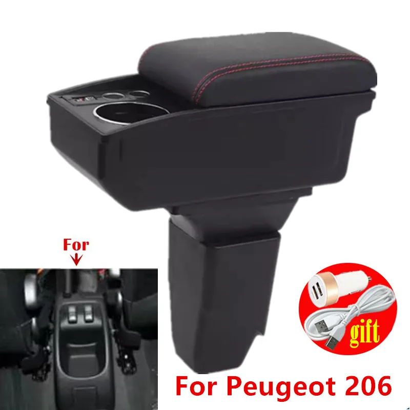 

Подлокотник для PEUGEOT 206, автомобильный кожаный подлокотник, ящик для хранения центральной консоли, подстаканник, USB, специальный модернизированный автомобильный аксессуар