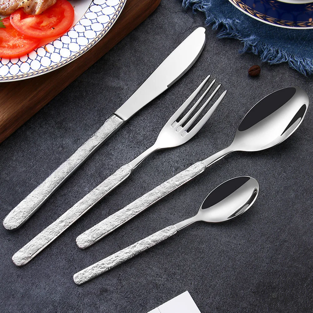 

Stone Grain Coffee Spoon Stainless Steel Vintage Flatware Ergonomic Non-Slip Grip for Home Restaurant Travel Western Food