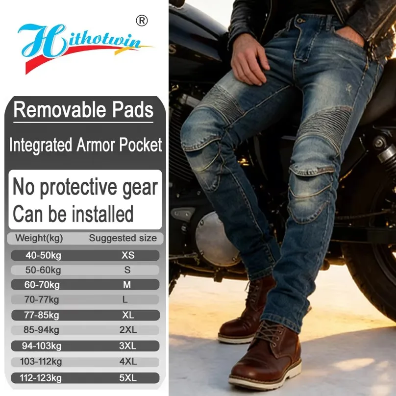 Motorcycle mens blue jeans offroad riding pants motorbike trousers for men with armor pockets armor not included 02
