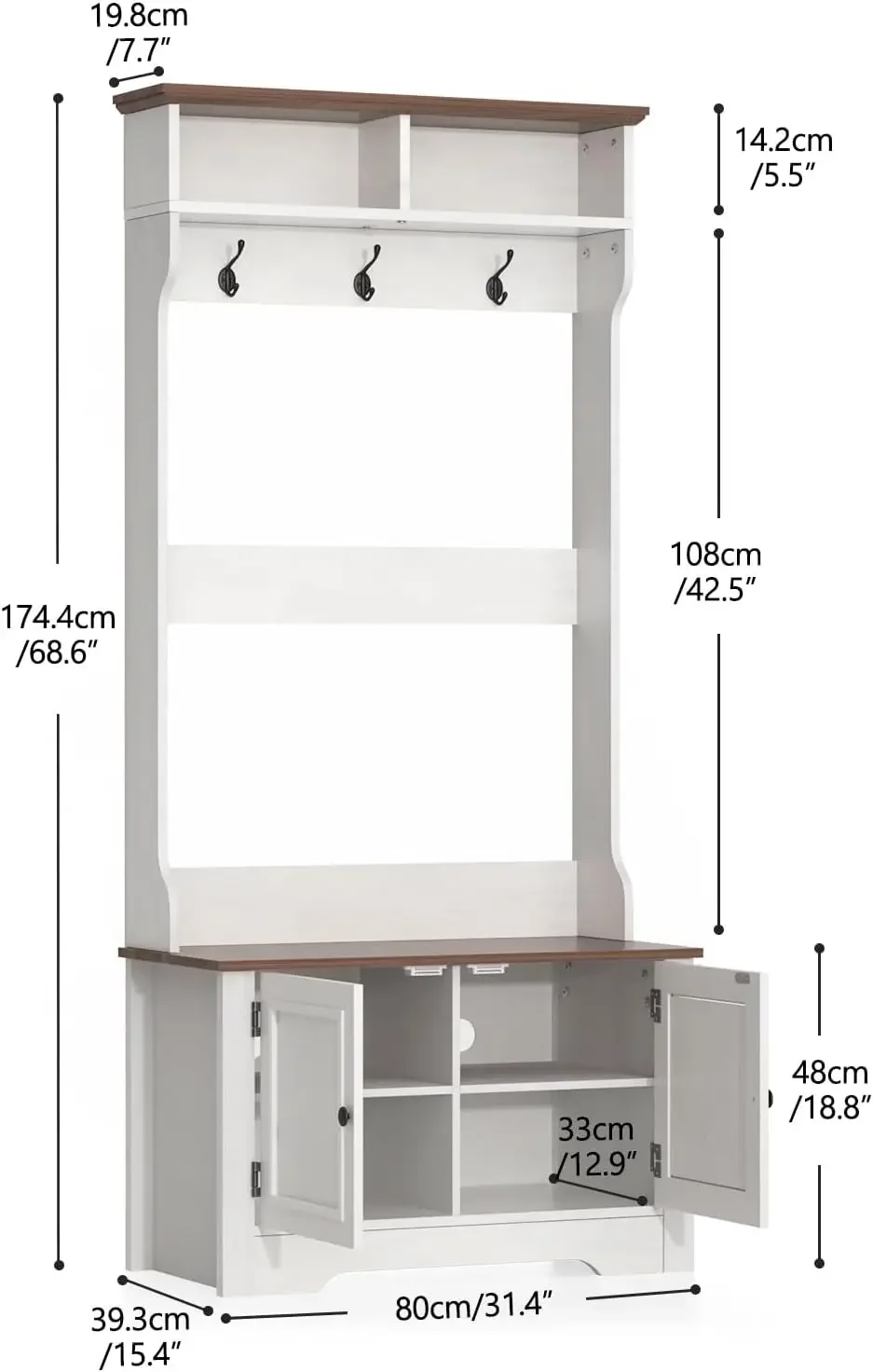 Hall Tree with Shoe Rack, 5-in-1 Farmhouse Coat Rack with Shoe Bench, Standing Shoe Storage with 3 Hooks for Front Door Entrance