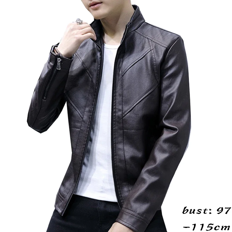 

high quality leather jacket coat for men velvet lining big size motorcycle jacket 2023 winter clothing black brown red