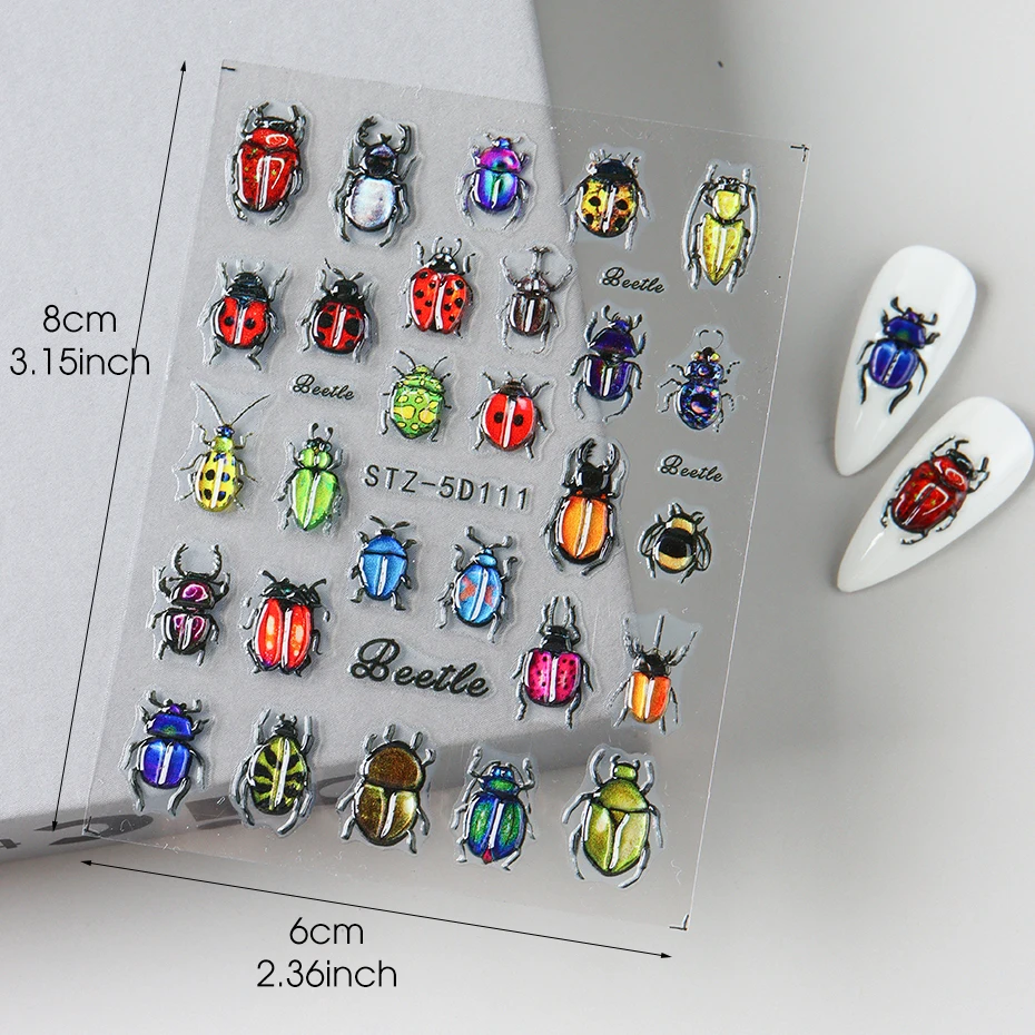 5D Beetle Coccinella Nail Art Decalcomanie Cartoon Insert Jelly Nail Adesivi autoadesivi Manicure Decorazioni 3D Forniture per unghie