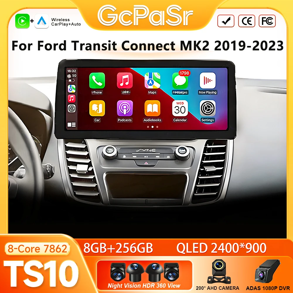 Android 16 Car Radio For Ford Transit Connect MK2 2019-2023 GPS Navigation Android Auto Carplay Wifi Video Stereo Screen No 2din