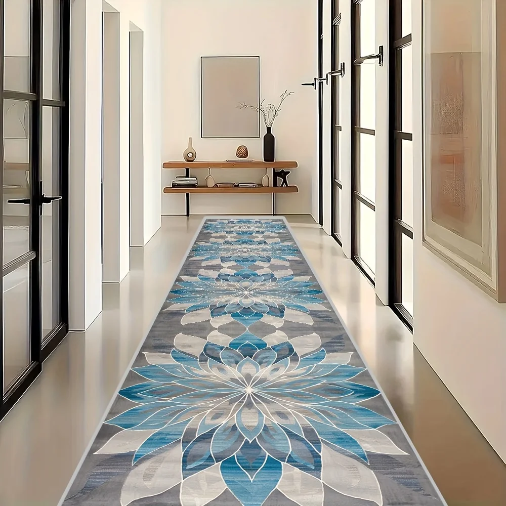 VIKAMA Light Luxury Mandala Lotus Long Strip Carpet, Anti-Slip Corridor Mat, Kitchen Decoration, Wear-Resistant Floor Mat Rug