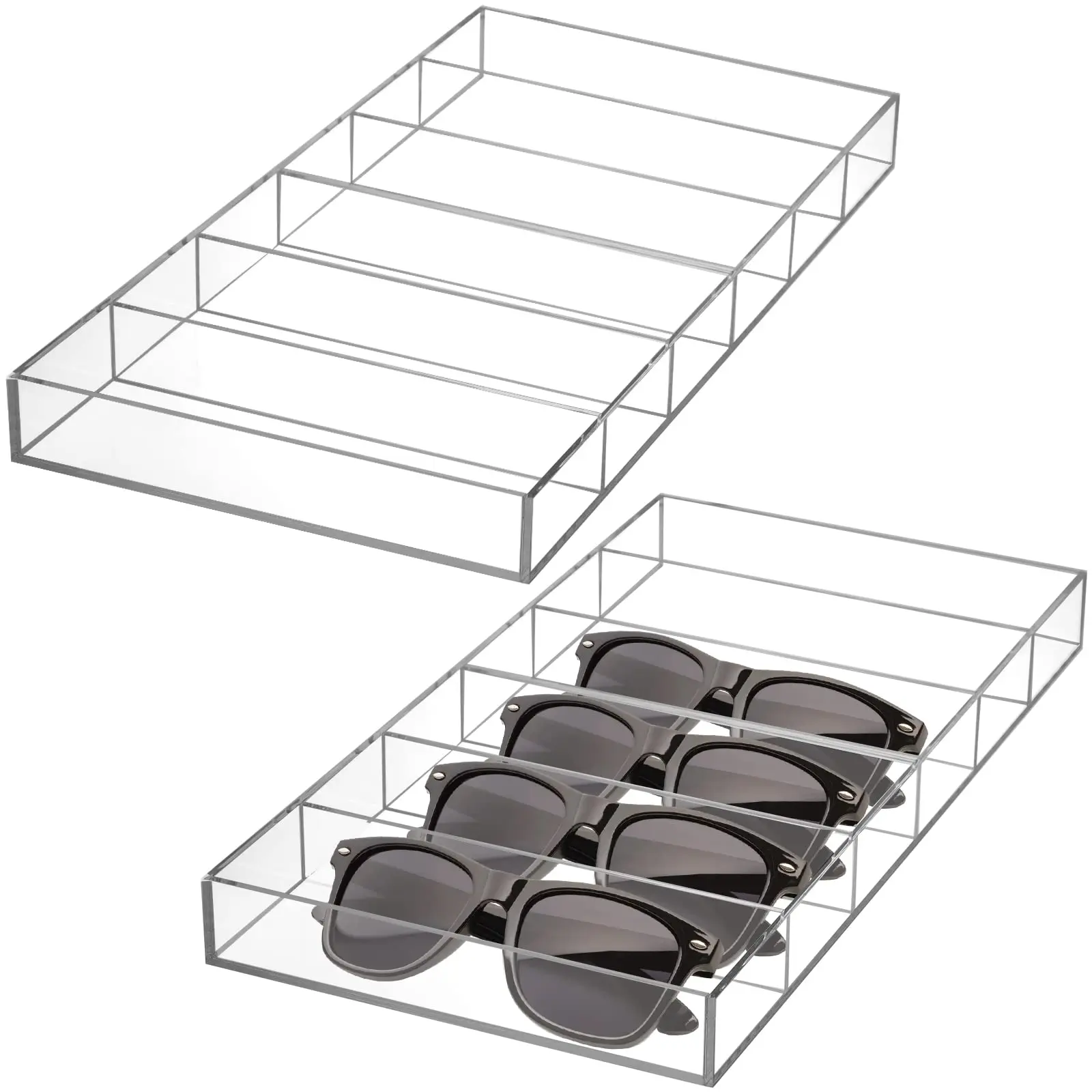 

2 Pack Acrylic Sunglasses Organizer Racks, 6 Slot Clear Eyeglasses Storage Case, Stackable Eyewear Display Holders Trays