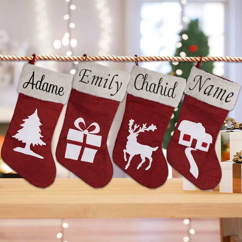 

Personalized Printing Christmas Black Gold Santa Claus Christmas Socks Christmas Candy Bags Gift Bags Children's Christmas Gifts