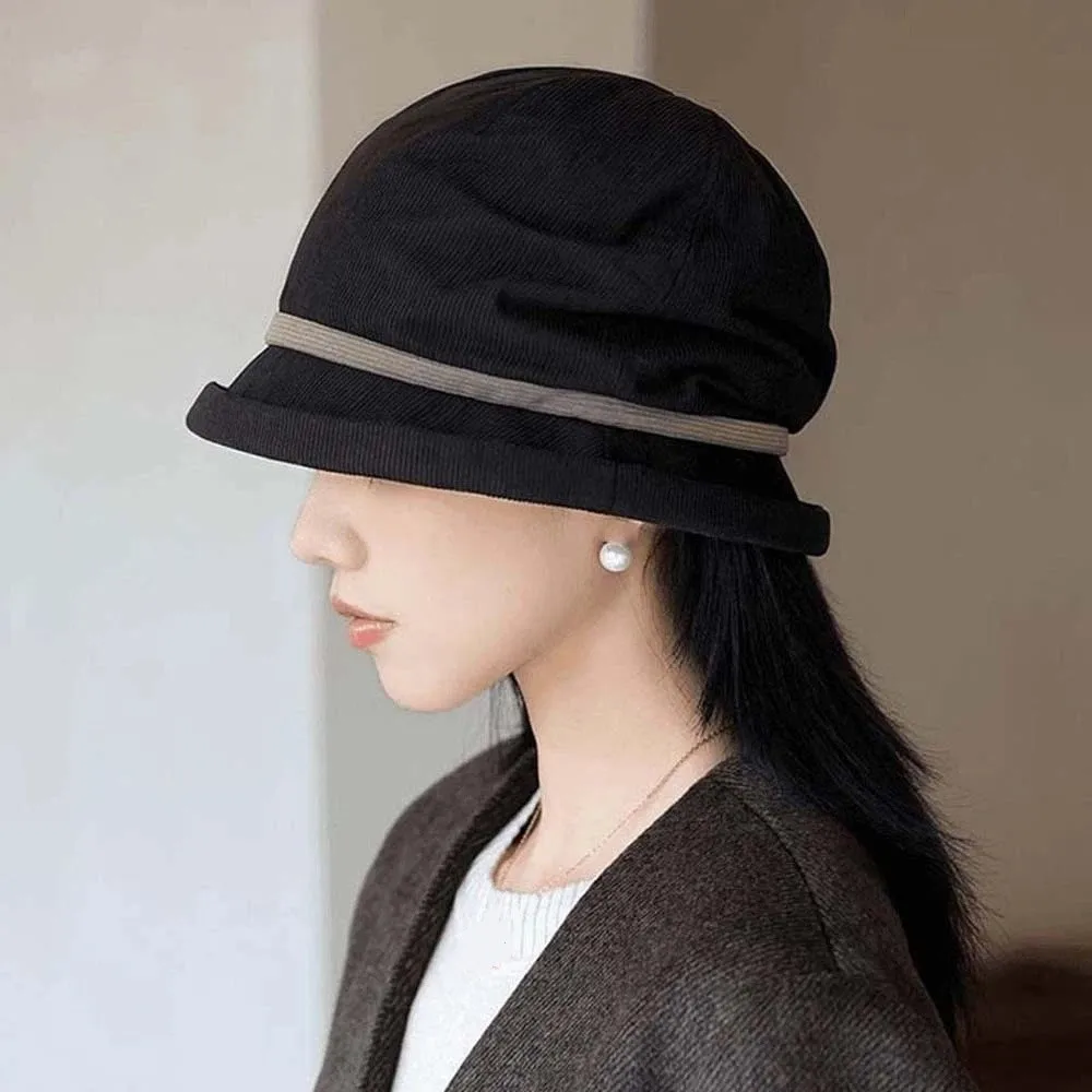 Casquette de pull en velours côtelé de tempérament, couleur unie, Style japonais, chapeau de pêcheur d'hiver, plus chaud, coupe-vent, Anti-froid, seau pour l'extérieur