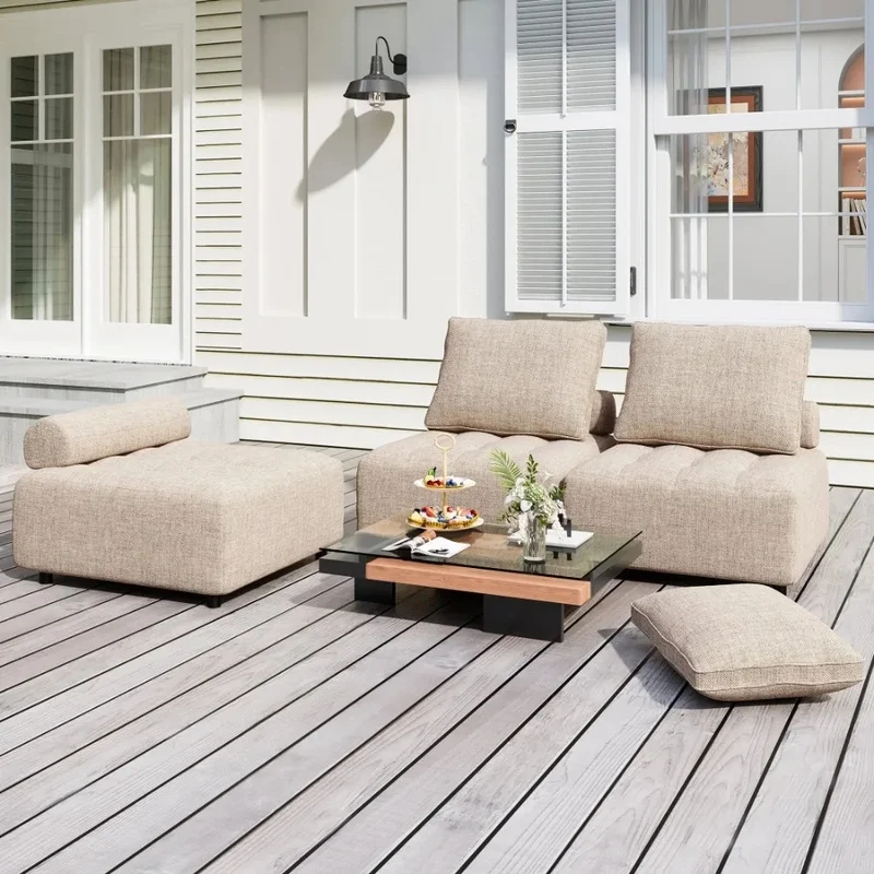 

Modern 3-piece outdoor combination sofa set, aluminum frame terrace furniture, modular design with waterproof slipcover