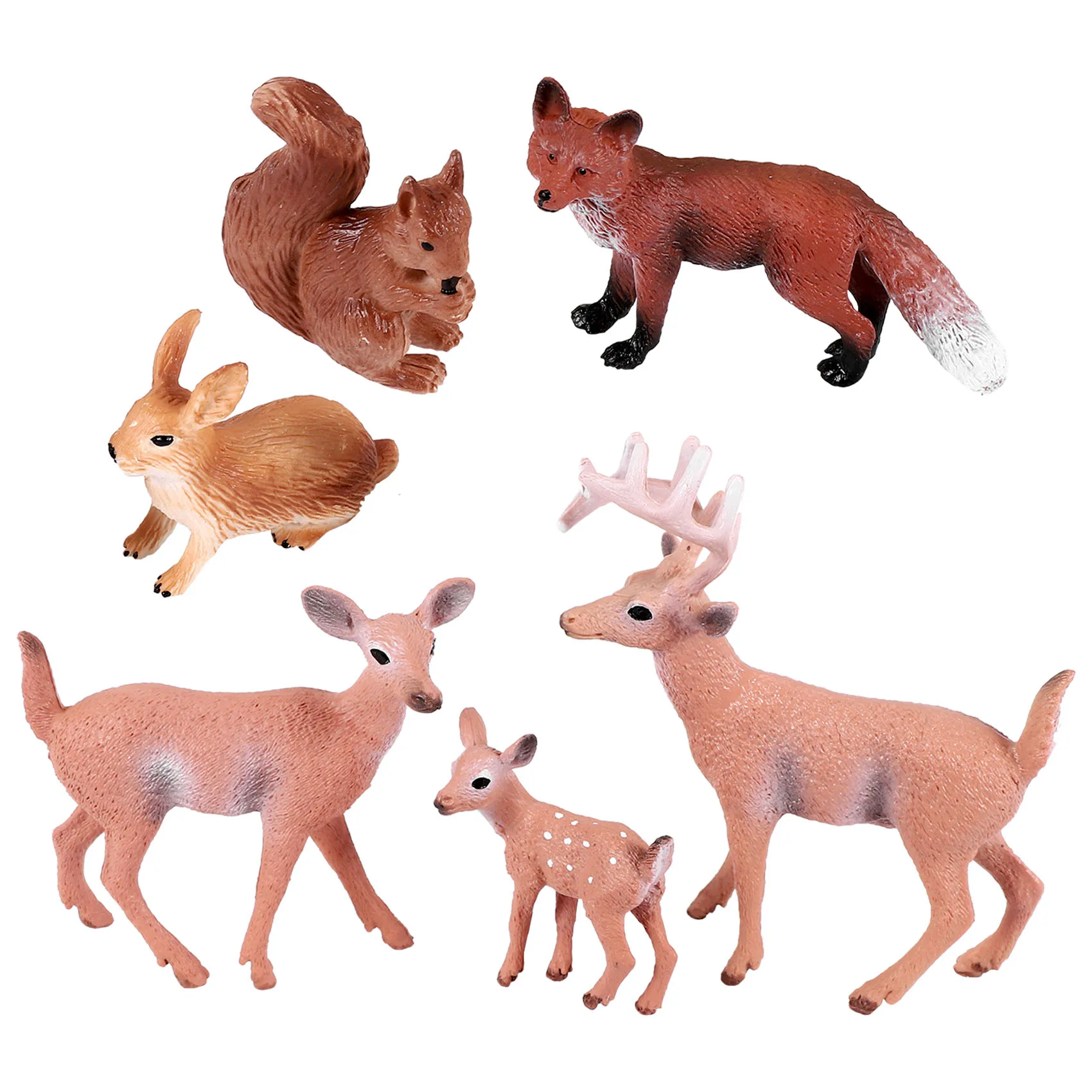 AS96-6 Pieces Woodland Animals Figures Forest Creatures Figurines Squirrel Deer  Family Figurines Miniature