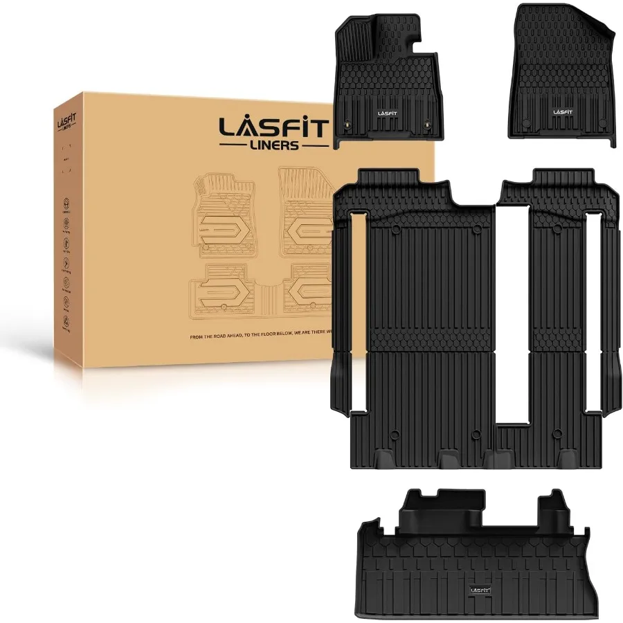 

All Weather TPE Custom Fit Floor Mats and Trunk Mat for 8Seater Sienna 20212024 2025 LE XLE Models with Spare Tire Premium Bla