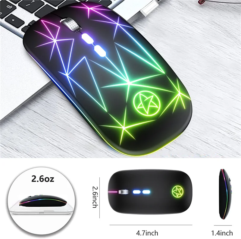 Rechargeable RGB Wireless Mouse USB 2.4Ghz Computer Mause Gamer Mouse LED Backlit Ergonomic Gaming Mice Silent For PC Laptop