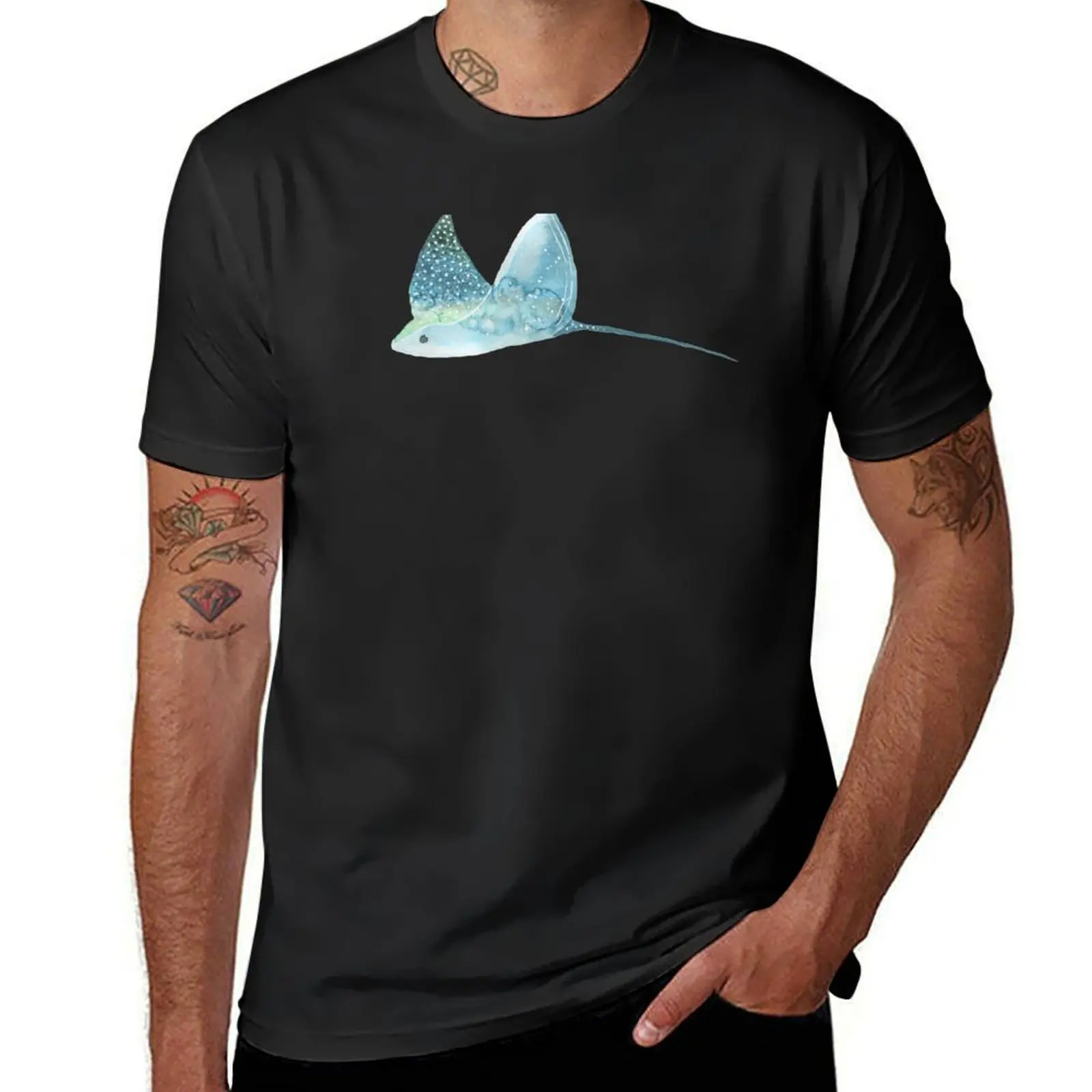 Manta Ray Watercolor T-Shirt tops heavyweights vintage sweat shirts, men