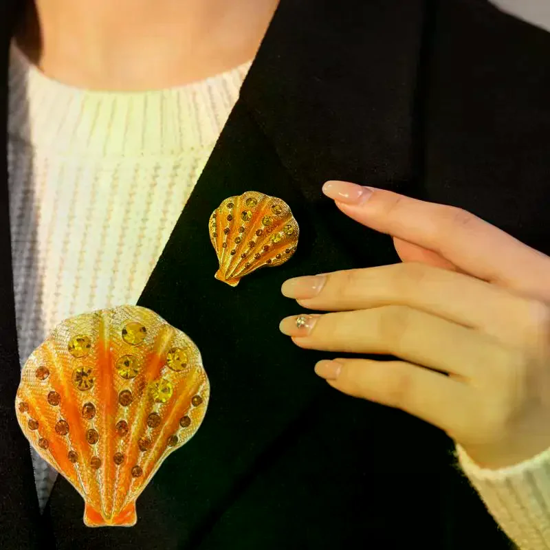 Rhinestone Shell Brooches For Women Unisex Enamel Ocean Pins Friend Event Party New Gifts Jewelry Decoration Accessories