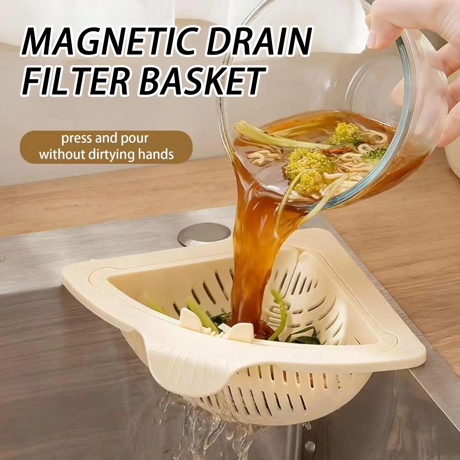 

Corner Sink Drainer Basket Magnetic Silicone Kitchen Storage Rack Sink Drain Strainer Basket for Trash Food Waste Leftovers