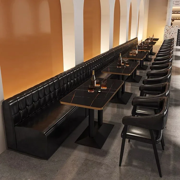 

A Bar Table and Chair Combination Restaurant Tavern Vintage Industrial Style Commercial Booth Sofa