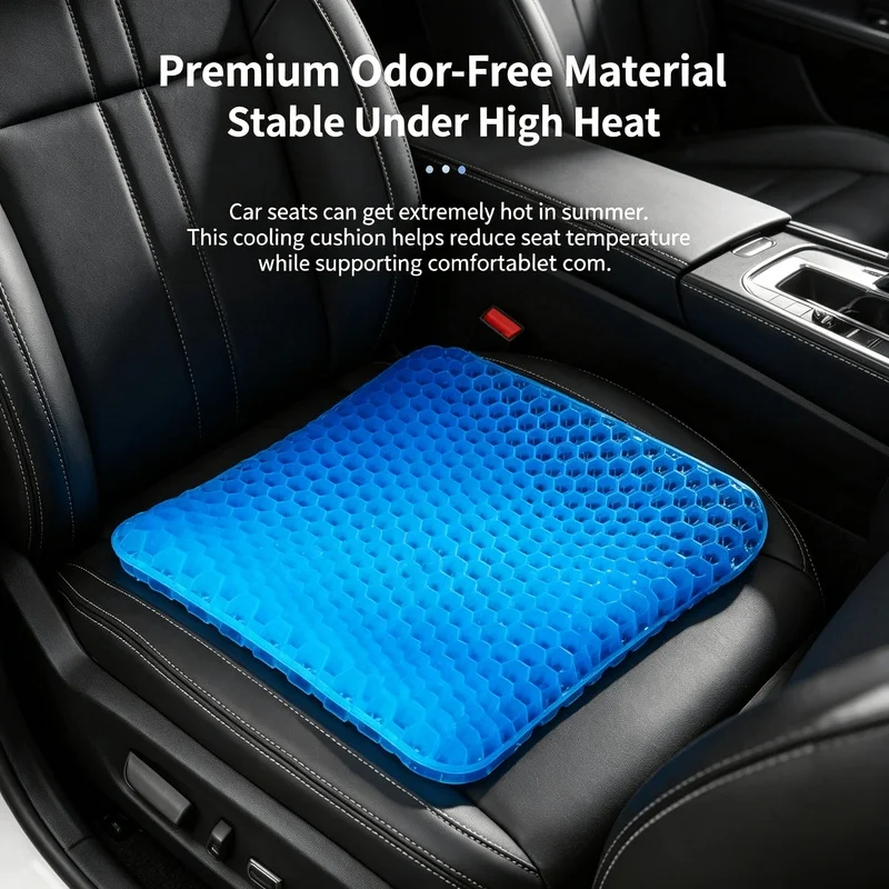 Double‑Thick Gel Seat Cushion, Breathable Pressure‑Relief Cooling Pad Universal for Office Car Home Seats