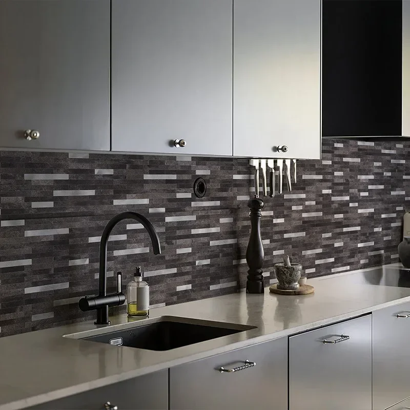 Mosaic Aluminum Backsplash PVC Wall Stickers Kitchen Wallpaper Backsplash Bedroom Living Room Self-adhesive Waterproof 3d Tiles