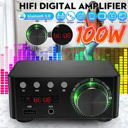 100W Mini Audio HiFi bluetooth 5.0 Power Amplifiers Class D Amplifier Tpa3116 Digital Amp 50W*2 Home Audio with Panel Control