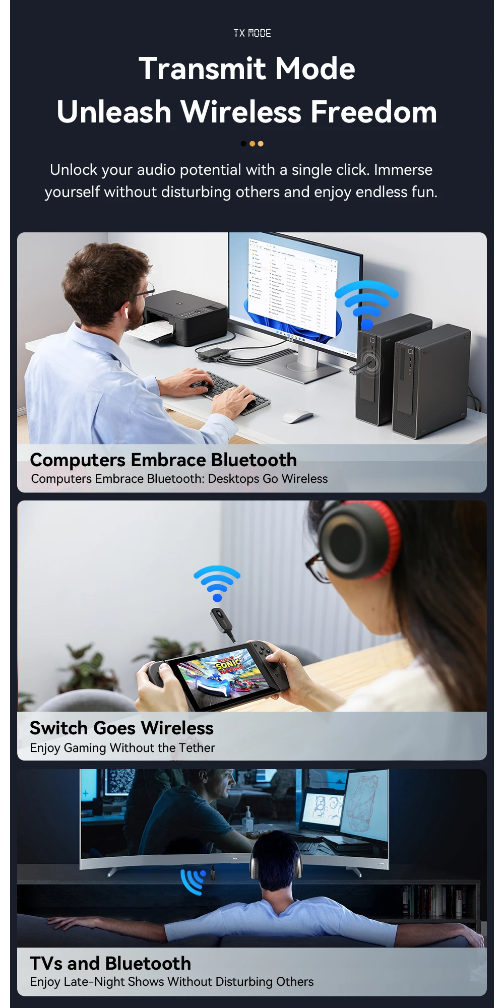 Essager 2-in-1 Bluetooth Audio Receiver Sender Wireless Bluetooth 5.1 3,5 mm AUX Audio Adapter Stereo für Kopfhörer TV Auto – Detail 8