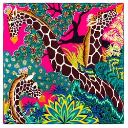 POBING Sciarpa di seta twill arrotolata a mano manuale Donna Tre giraffe Sciarpe quadrate Echarpes Foulard Femme Wrap Bandana Hijab 90CM