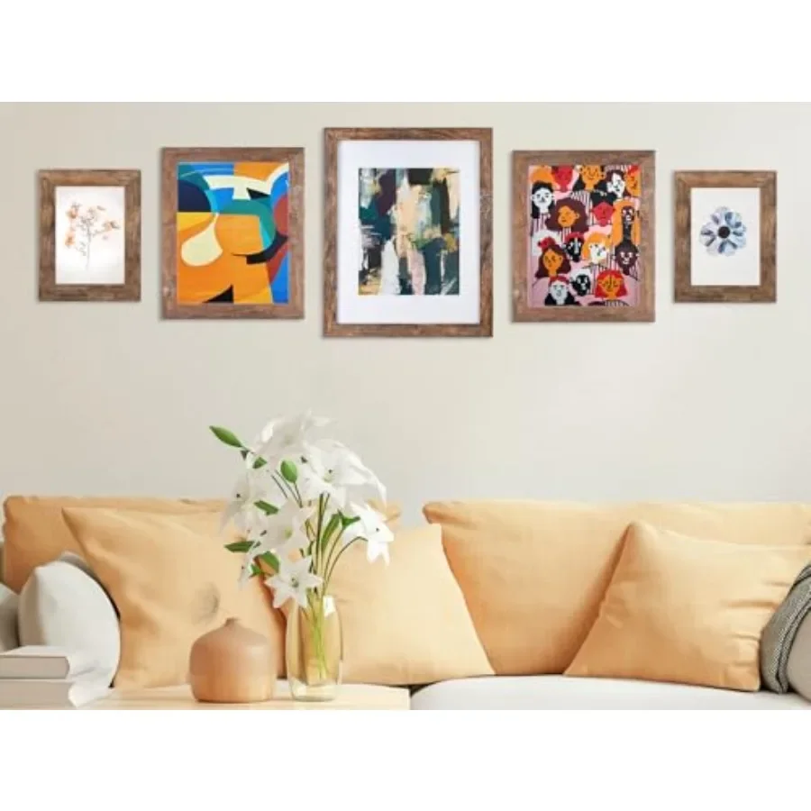Picture Frame - Can Display Photo 4x6 with Mat, Wood Frame with Shatterproof Plexiglass, Wall and Tabletop Display, Rustic Brow