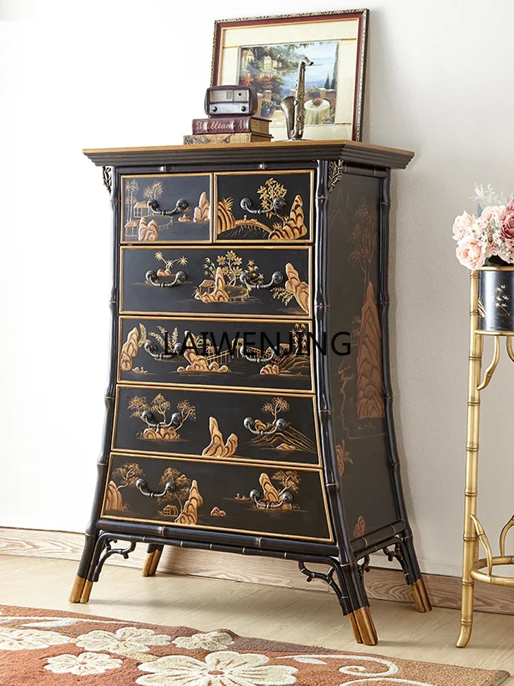 

LYN American six-bucket bamboo cabinet, medieval Nanyang style hand-painted decorative storage and storage, entrance cabinet