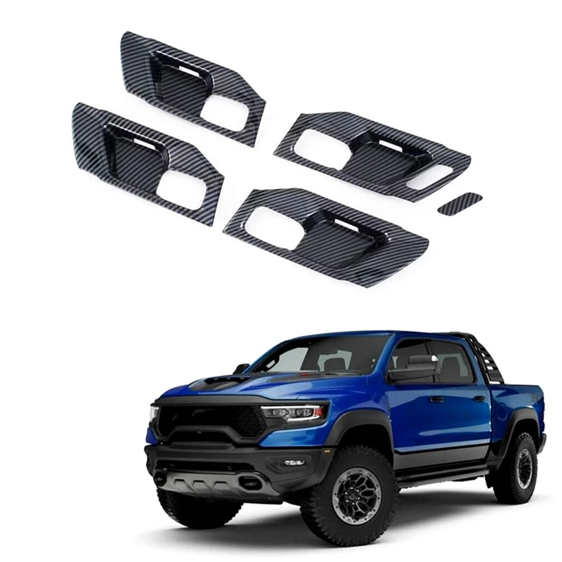 For Dodge Ram 1500 2019-2023 Car Front Rear Door Handle Bowl Cover Trim Interior Frame Replacement Accessories ABS Carbon Fiber