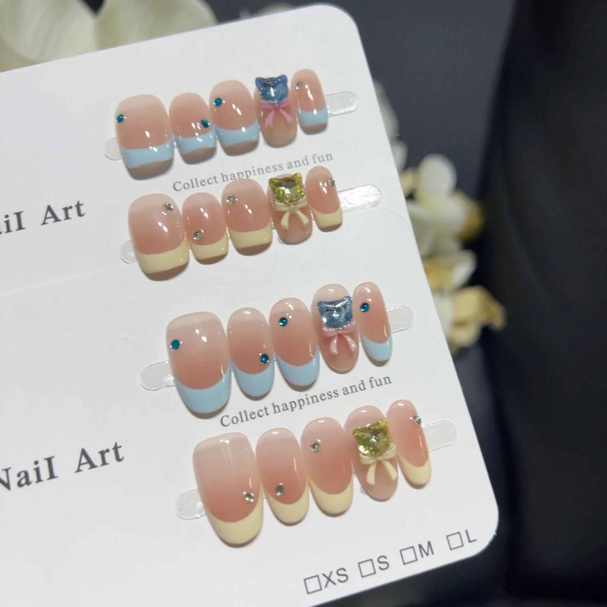 

10pcs high-end Simple blush gradient handmade coffin French tips fake nails, Light luxury short nail decoration patches