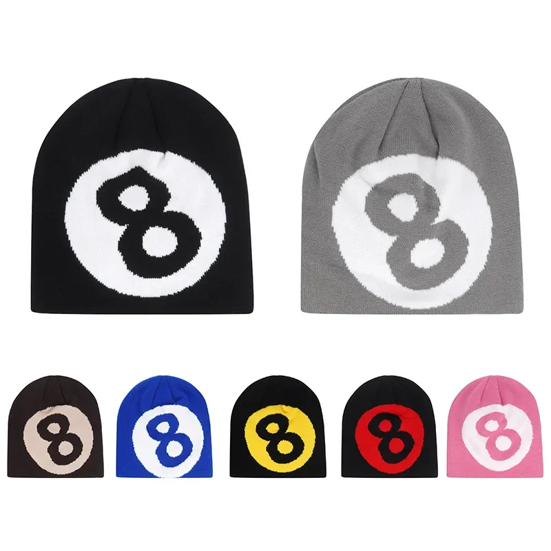 Letter 8 Y2K Winter Warm Knitted Beanies Wool Hat for Men Women Beanie Cargo Cap Kanye Female Outdoor Gorras Hombre Hats Fashion