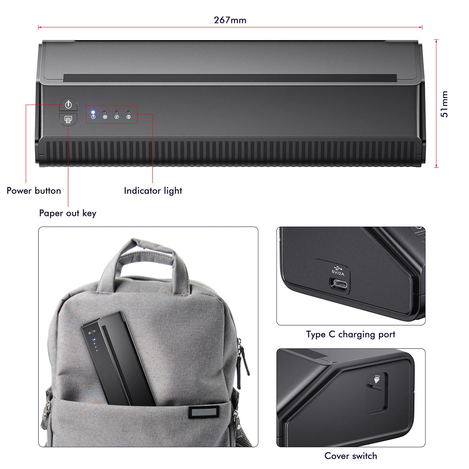 Wireless Tattoo Stencil Printer Tattoo Printer Thermal Printer (Suitable for IOS & Android) Format A4 Bluetooth Connect