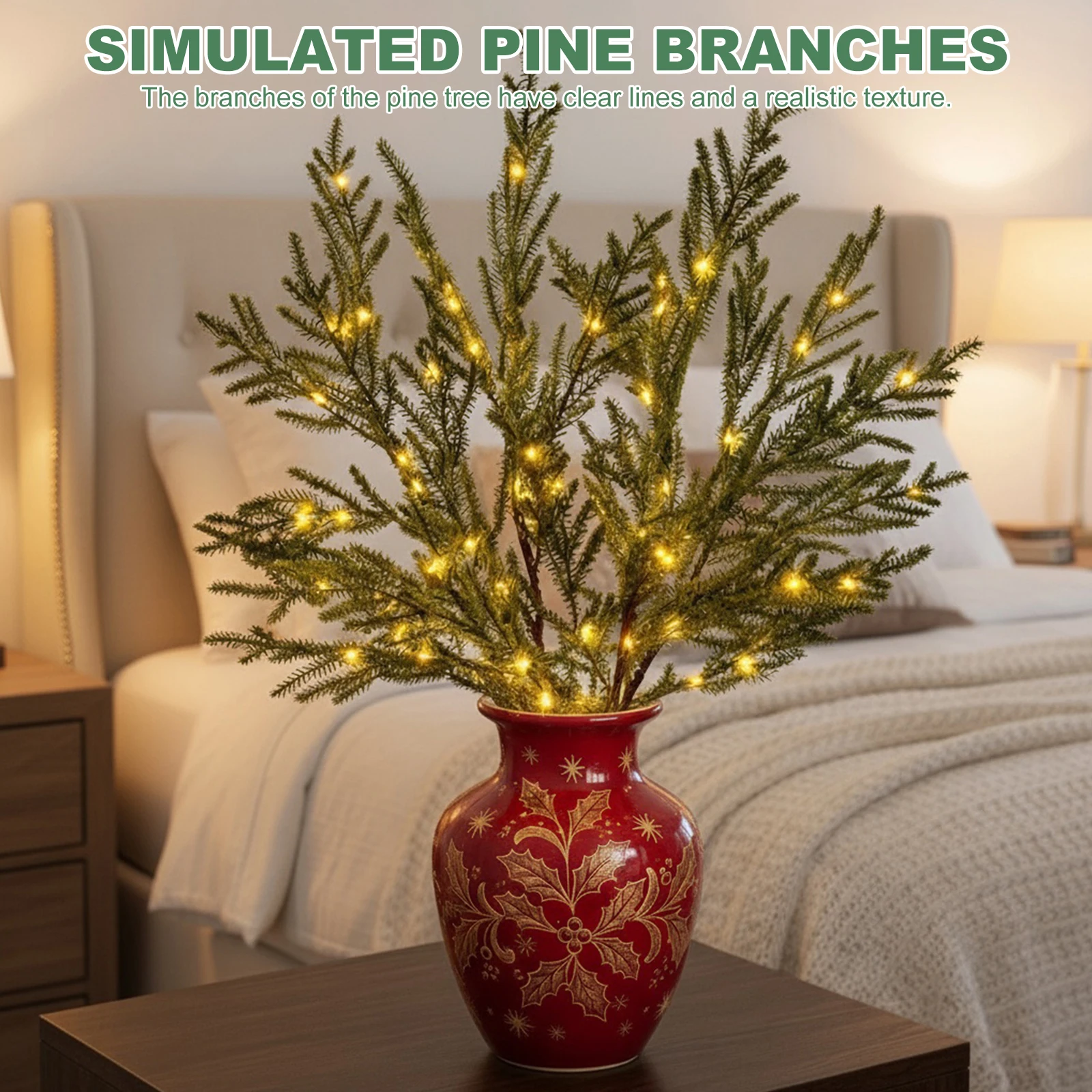 

Lighted Norfolk Pine Branches Artificial Greenery Pre-Lit Pine Stems Faux Evergreen Pine Sprigs for DIY Garlands Wreaths Crafts