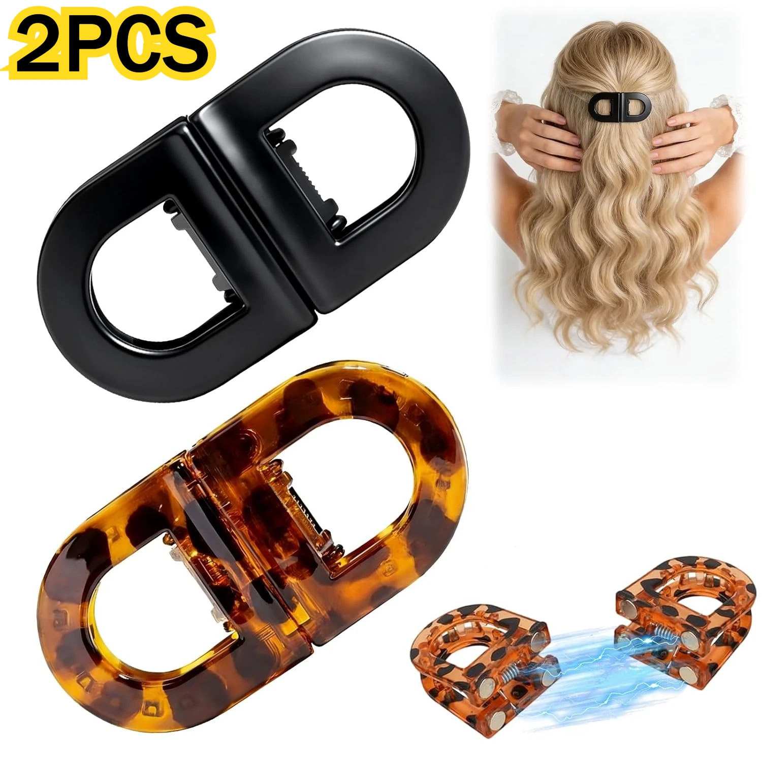 

2 шт. магнитных заколок для волос, прочные, нескользящие, для укладки волос, для женщин, бесшовный дизайн 2-в-1 для легких повседневных причесок