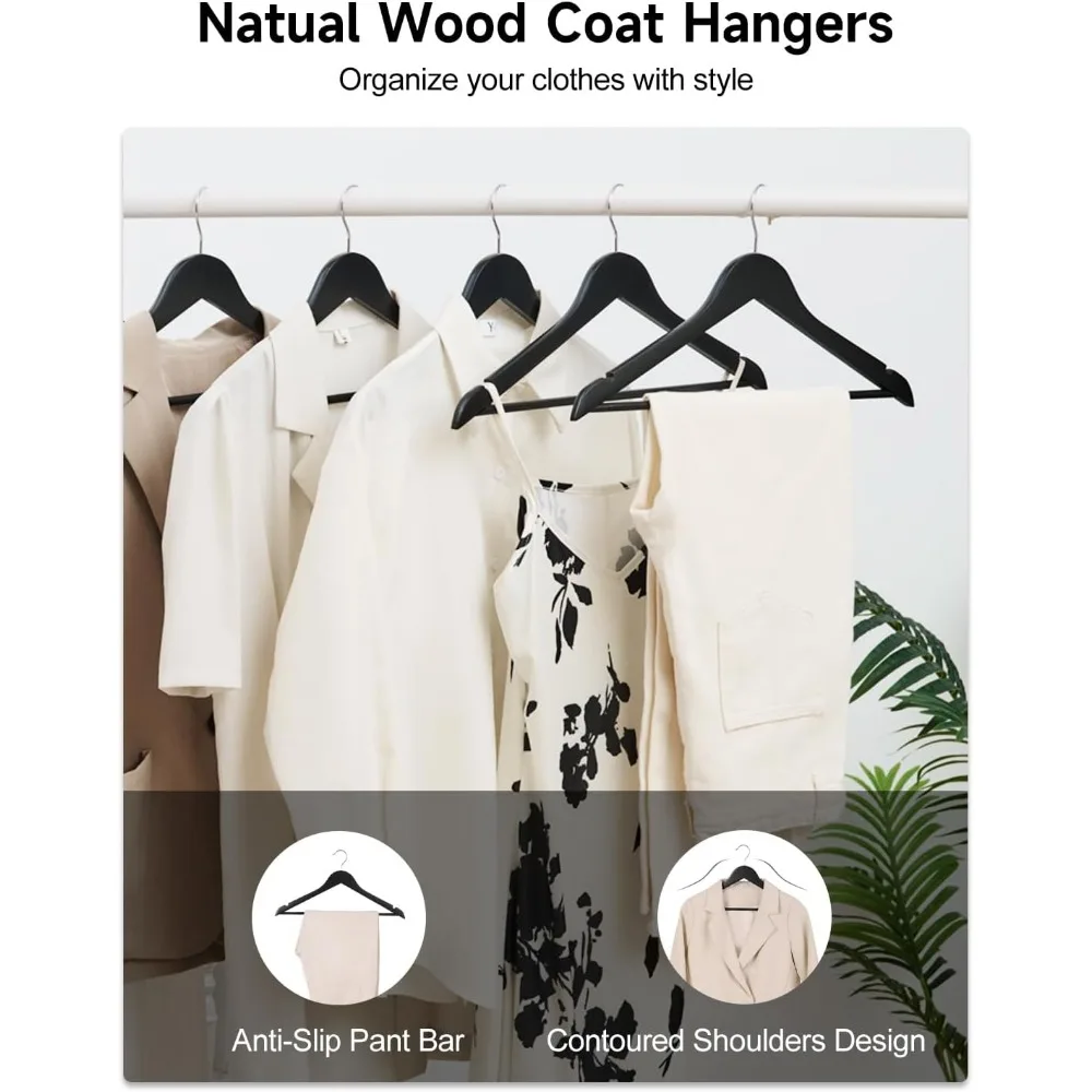schwarze Holzbügel, 20er-Pack Holzbügel für Schränke, Kleiderbügel für Mäntel, Hemden, Hosen, Anzüge