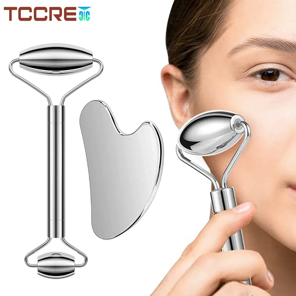 

Stainless Steel Face Roller Gua Sha Scraper Facial Massage Guasha Tool Set Skin Tightening Anti Wrinkles Face Lift Tools