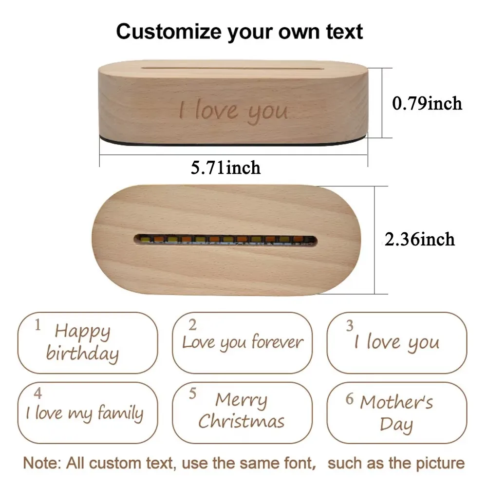 Dropship Night Light Lamp Custom  3D Lamp Gift Photo Carved Wood Base Text Suitable For Wedding Birthday Anniversary Room Decor