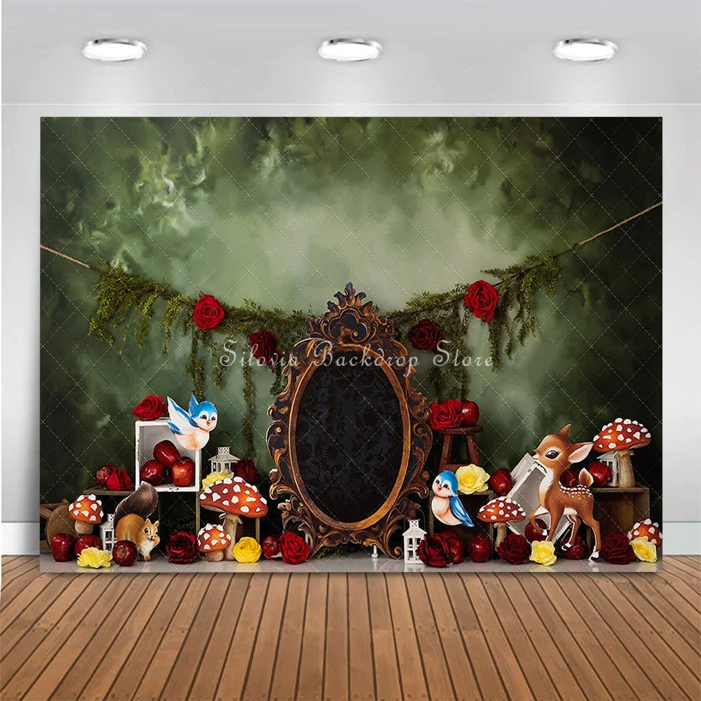 VIKAMA Enchanted Forest Vintage Frame Backdrop Fabric Suitable for Parent-Child Portraits and Birthday Party Backdrops