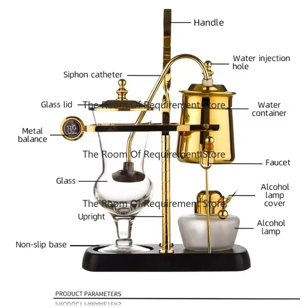 Royal Belgian Espresso Coffee Maker Pot Portable Stainless Steel Glass Vacuum Brewer Coffee Syphon Metal Durable Elegant Belgian