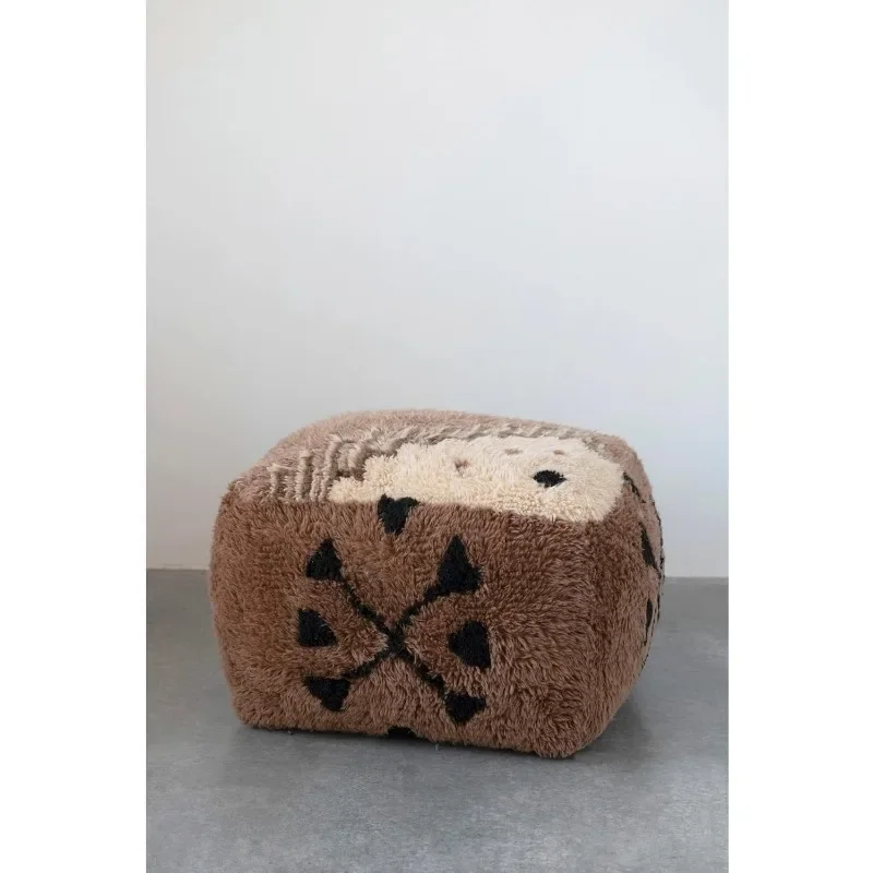 New Zealand Wool Tufted Geometric Design Pouf, 24" L x 24" W x 16" H, Multicolor