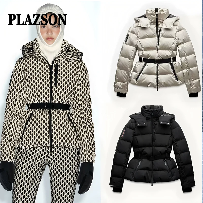 PLAZSON Hooded Parkas Women's Winter Down Jacket With Belt Windproof Thicken Warm Ski Outerwear Casual Cotton Coat Пуховики