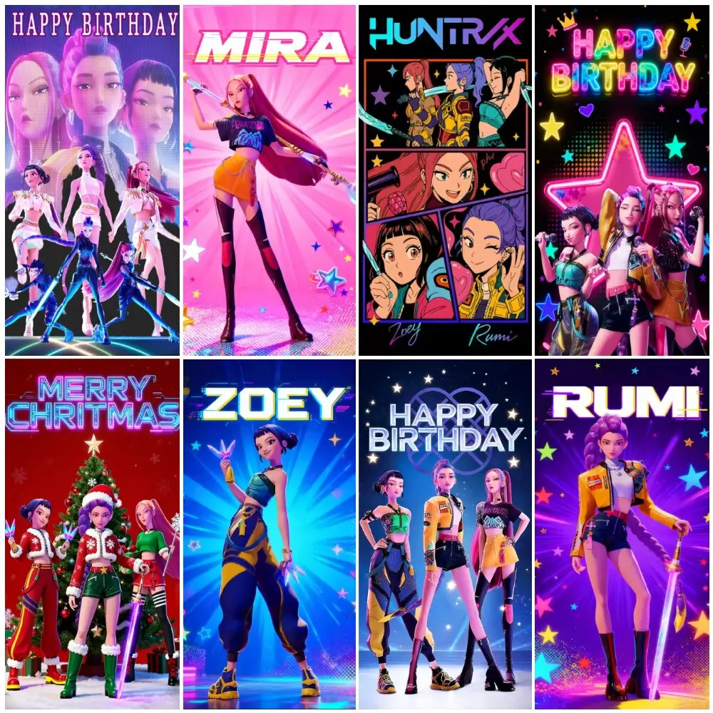 

Demon Hunters Theme Party Decoration Door Cover Fluorescent Kpop Birthday Party Supplies Decoration Banner Backdrops Kids Gifts