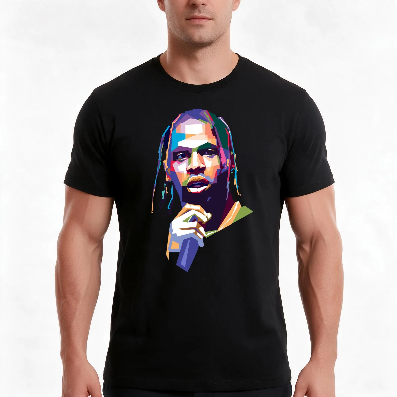 Portrait Travis hiphp popart style T-Shirt, Summer Casual Cotton Tee, Oversized Streetwear Tops, Vintage Graphic Print