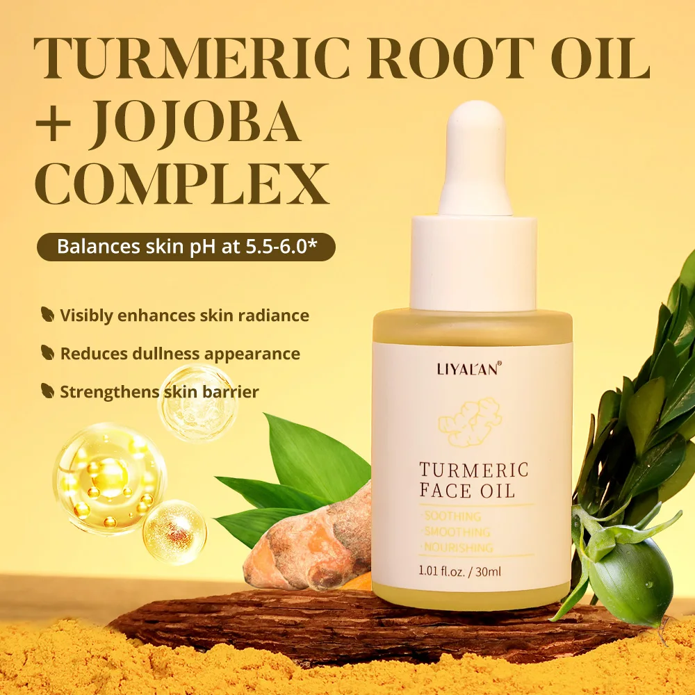 LIYALAN Turmeric Face Oil with Jojoba Oil Vitamin E Lightening Smooth Soothing Nourish Ginger Moisturizing Facial Serum Ski Care