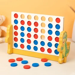 Wooden Connect 4 Classic Grid, 4 in a Row Game with Dinosaur Base, Strategy Family Board Games for 2 Players, Parent-child Game