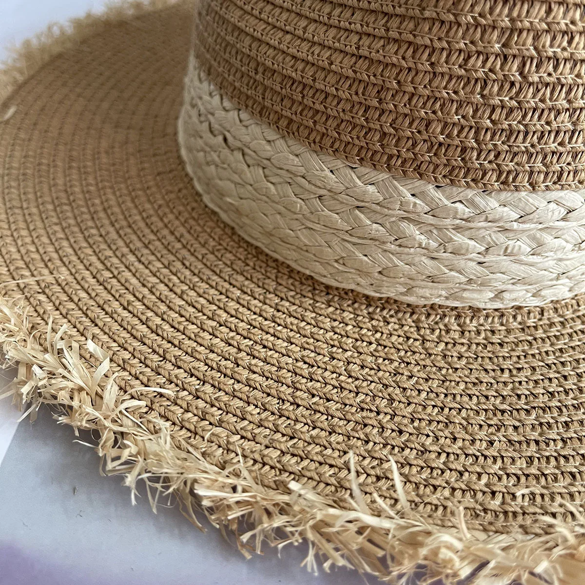 Summer Jazz Hat Men\'s Women\'s Sun Hat British Style Ladies Raffia Stitching Raw Edge Beach Holiday Sunshade Hat Panama Hat