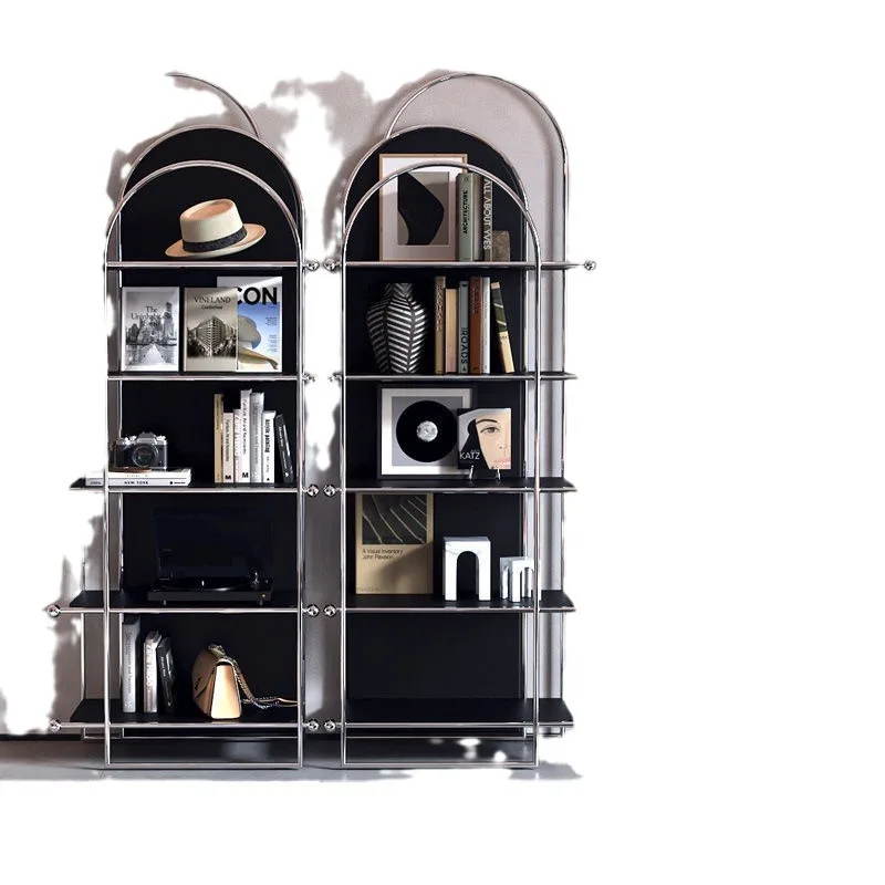 Light luxury Nordic American stainless steel bookshelf black decorative shelf household shelf