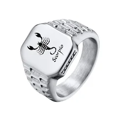 Free Custom 12 Zodiac Signet Rings for Men,Personalized Stainless Steel Finger Birthday Gift to Dad Father Husband Son