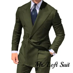 Double Breasted Men's Suit Wide Peak Lapel Wedding Grooms Tuxedos 2 Pieces Business Men Suits