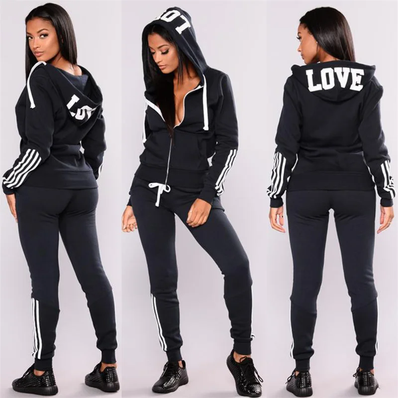 Spring Autumn Women's Striped Sportswear Casual Long Sleeved Fashion Ladies Zippered Hoodie and Pants Two-Piece Set Outfits