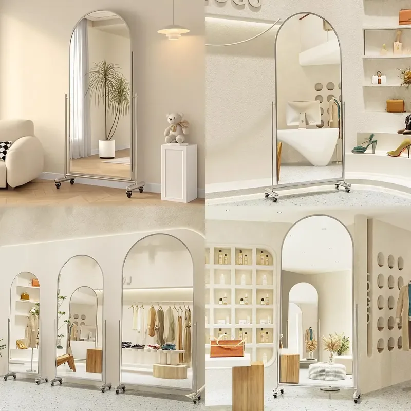 For Stainless Steel Full Body Floor Mirror with Wheels Movable Full Length Mirror for Dance Bedroom Clothing Store